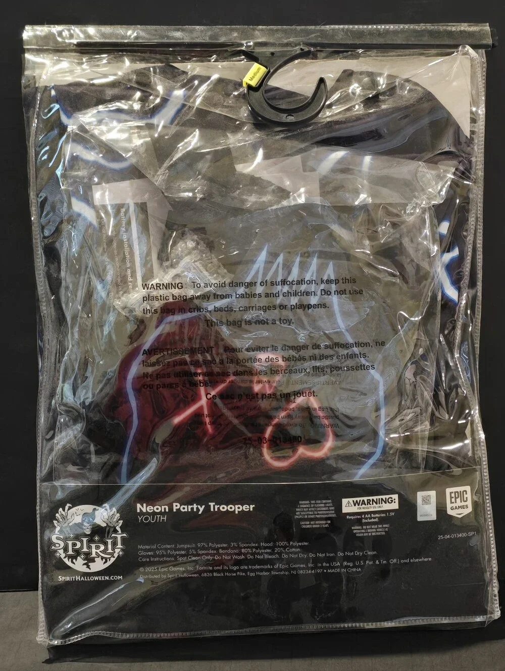 NEW Fortnight Neon Party Trooper Costume SZ Youth Med 8/10